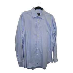 David Donohue Men's Dress Shirt Light Blue Size 17 34/35 Cotton Long Sleeve